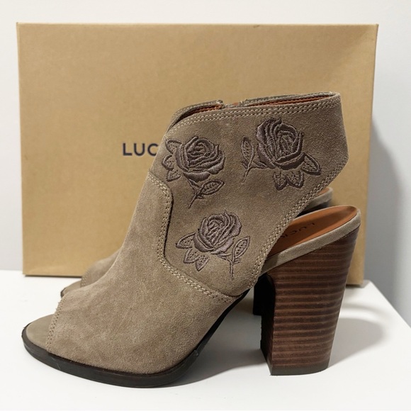 Lucky‎ Brand Listana Booties Womens 7M Floral Embroidered Peep Toe Block Heel - Picture 8 of 14